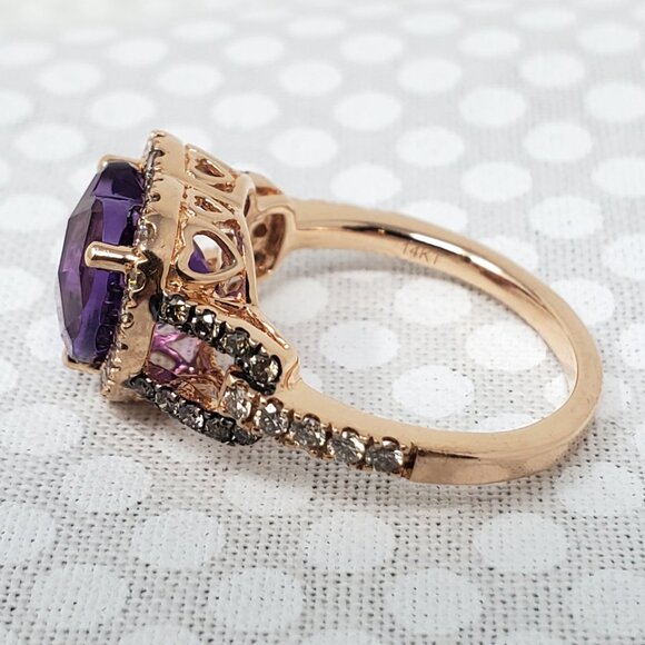 Le Vian 14K Strawberry Gold Ring 2ct Grape Amethyst 1/3ct Nude & 1/8ct Chocolate - Picture 4 of 15